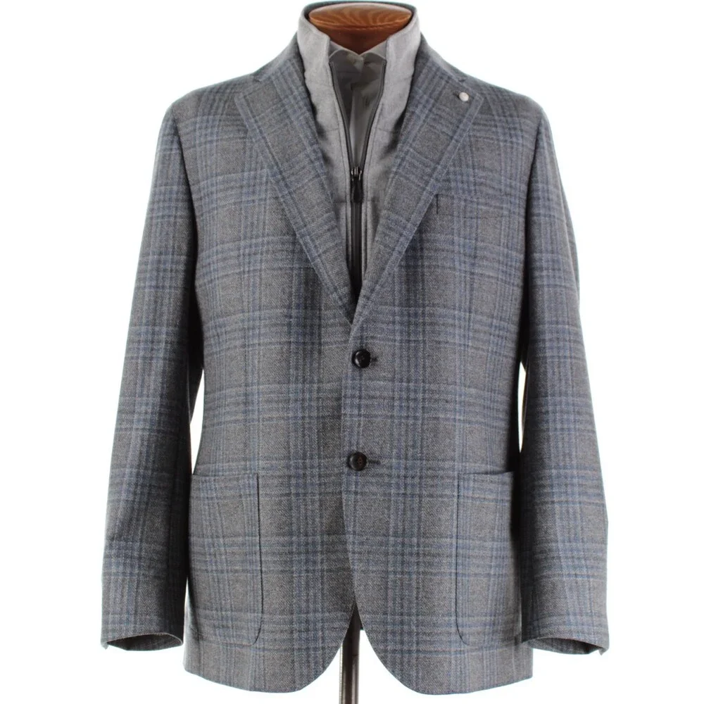 Luigi Bianchi Sartoria NWT Wool Sport Coat/Jacket Size 56R (46R US) Gray w/ Blue